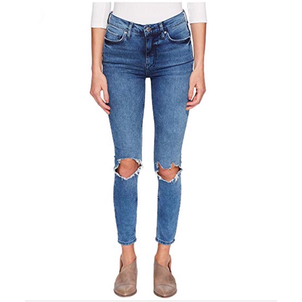 Free People Turquoise Busted Skinny Jeans - Picture 1 of 7